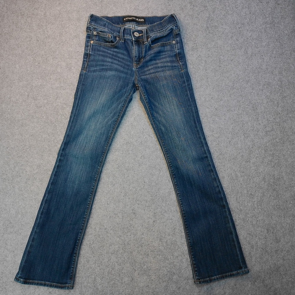 Express Jeans Womens Dark Wash Bootcut Denim Pants Blue Mid Rise Size 00R